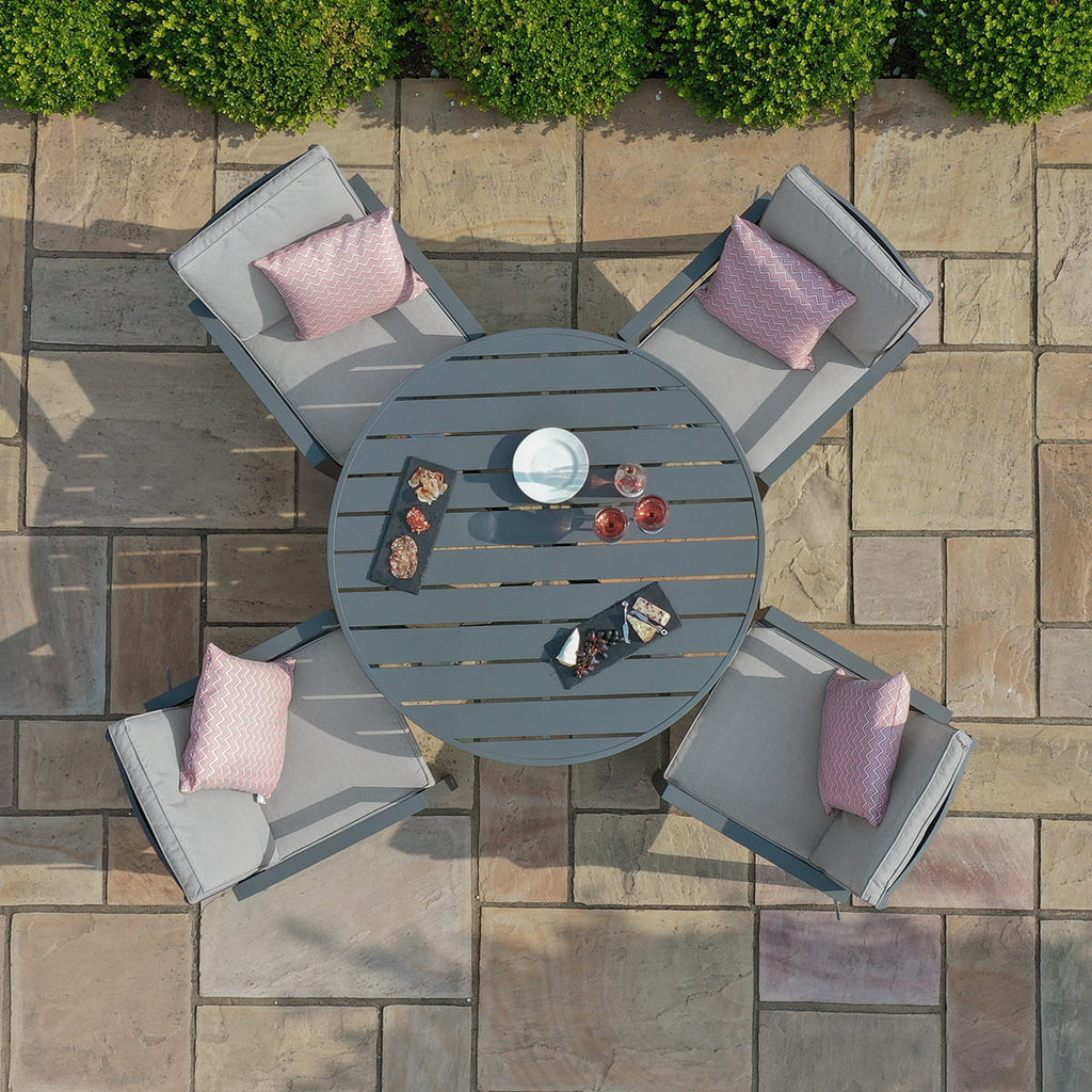 Maze - New York 4 Seat Round Aluminium Dining Set - Dove Grey