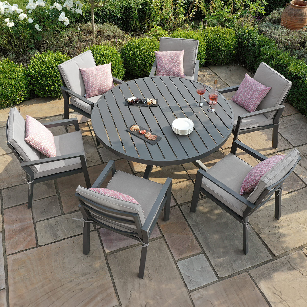 Maze - New York 6 Seat Round Aluminium - Dining Set - Dove Grey