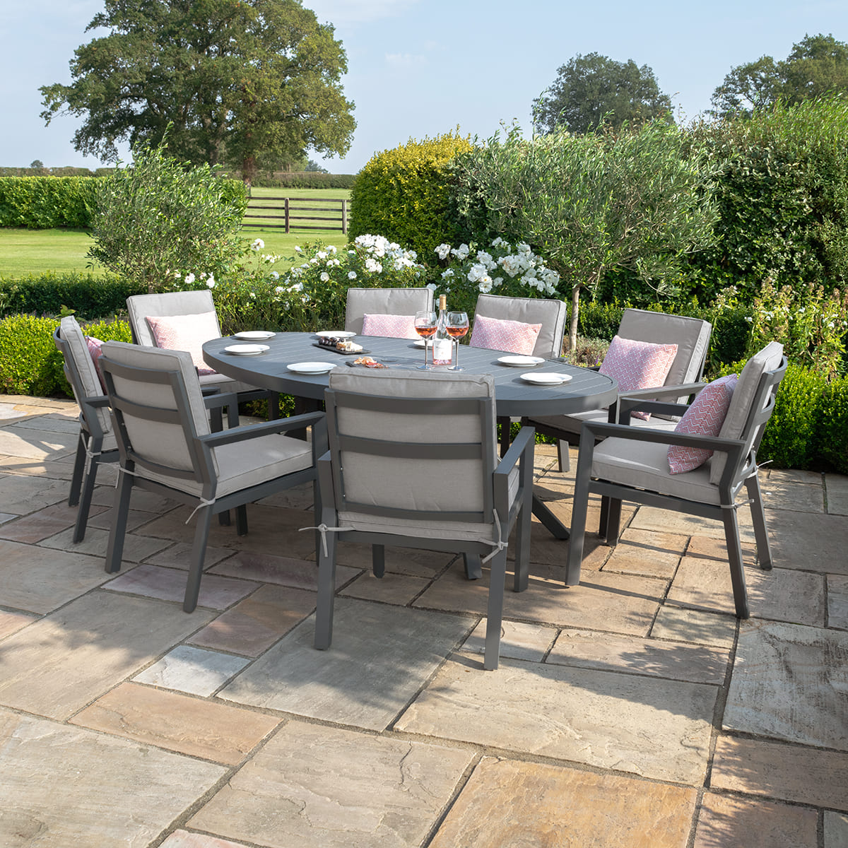 Maze - New York 8 Seat Oval Aluminium Dining Set - Dove Grey