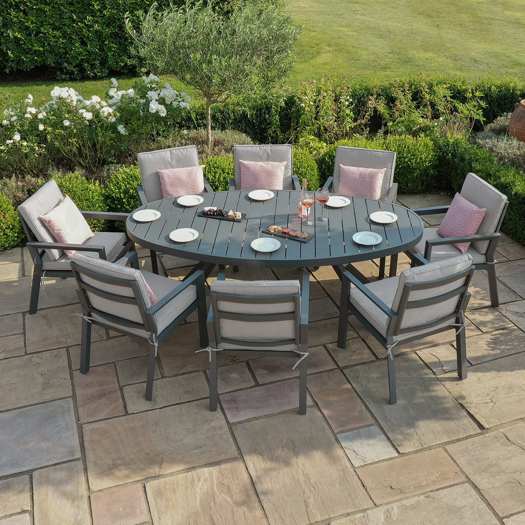 Maze - New York 8 Seat Oval Aluminium Dining Set - Dove Grey