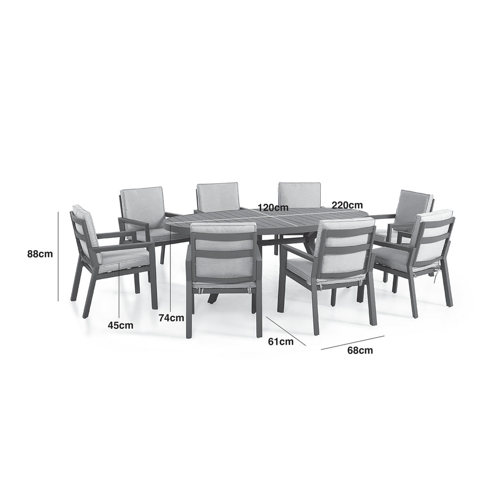 Maze - New York 8 Seat Oval Aluminium Dining Set - Dove Grey