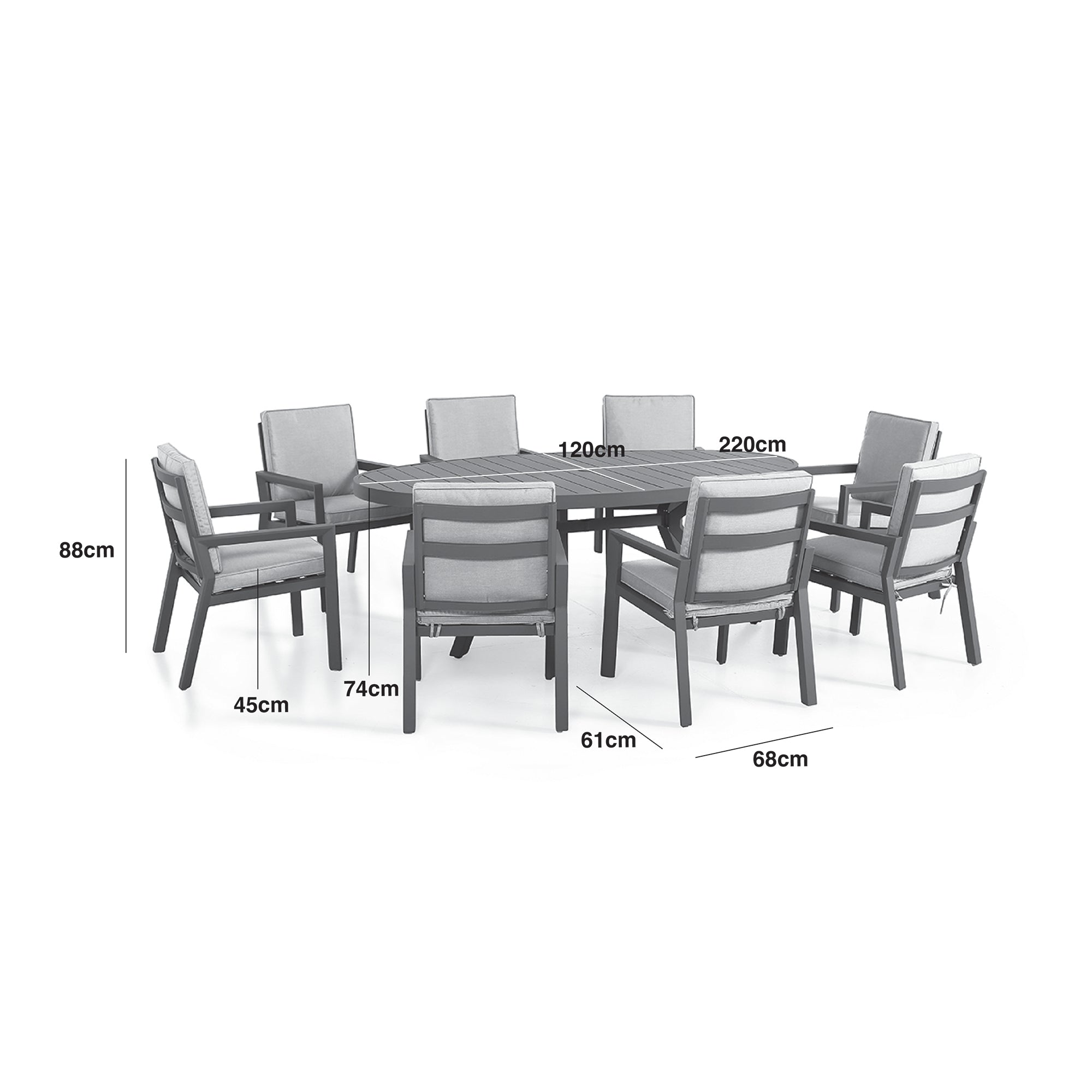 Maze - New York 8 Seat Oval Aluminium Dining Set - Dove Grey