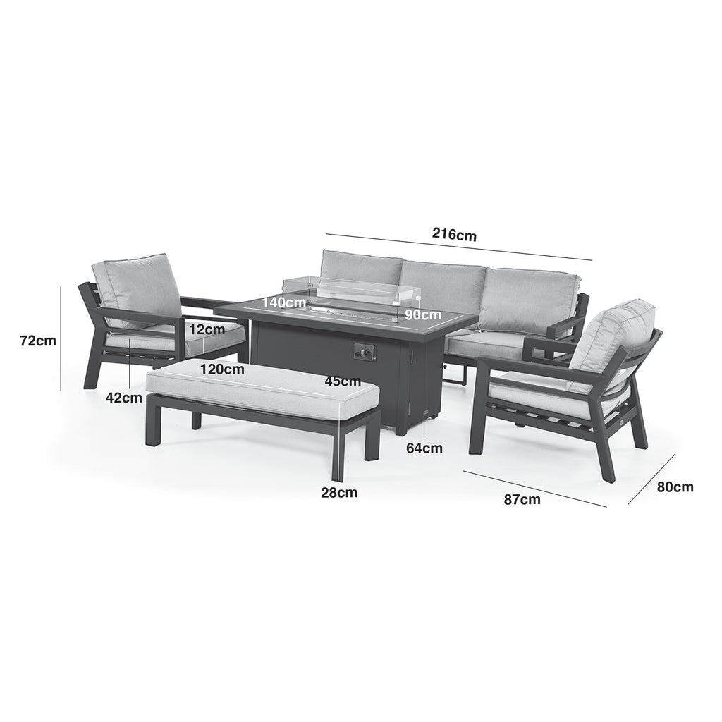 Maze - New York 3 Seat Sofa Aluminium Sofa Set with Rising Table - Dove Grey
