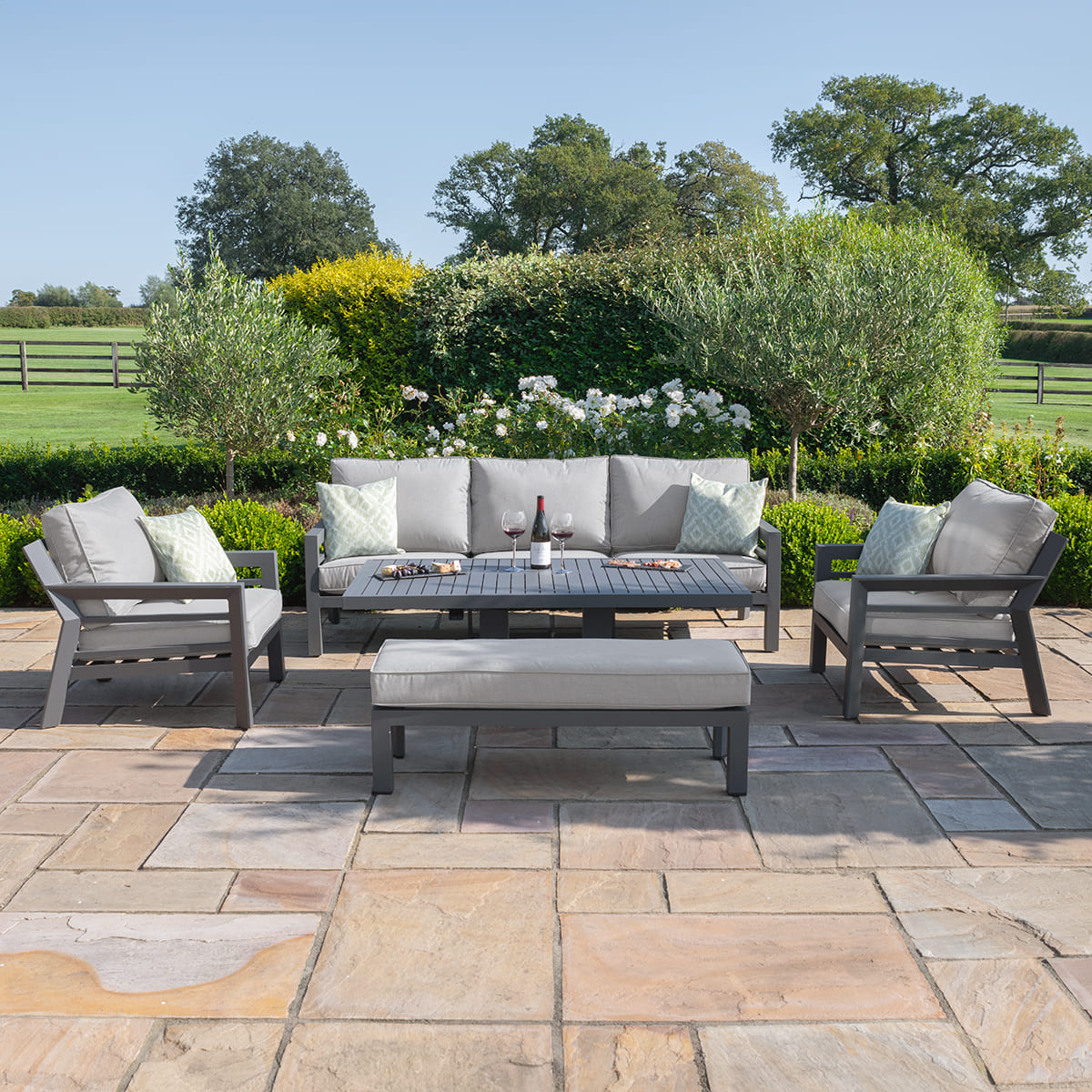Maze - New York 3 Seat Sofa Aluminium Sofa Set with Rising Table - Dove Grey