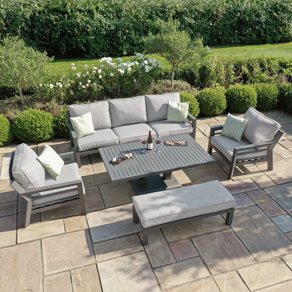 Maze - New York 3 Seat Sofa Aluminium Sofa Set with Rising Table - Dove Grey