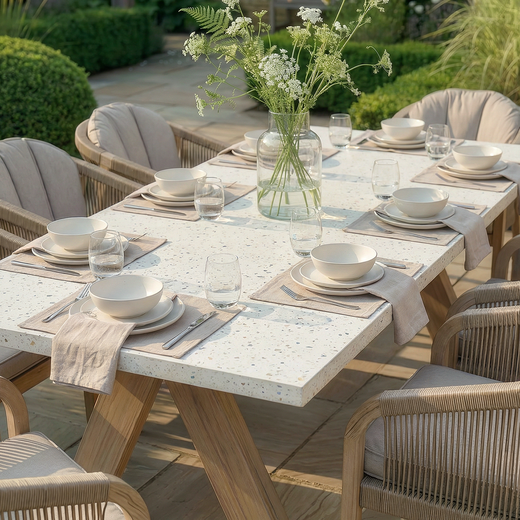 Maze - Antigua 8 Seat Rectangular Garden Dining Table - Terrazzo