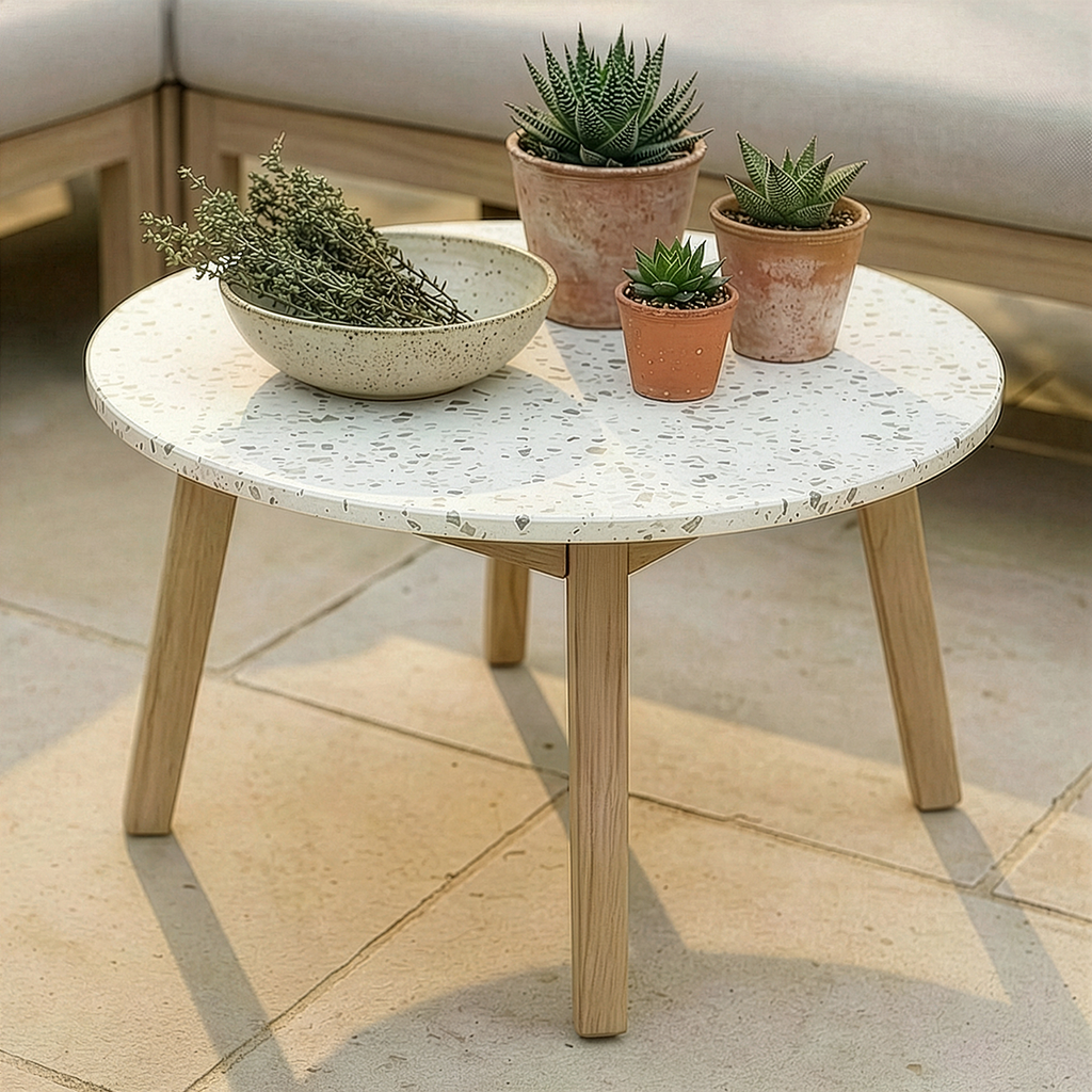 Maze - Antigua Large Round Garden Side Table - Terrazzo