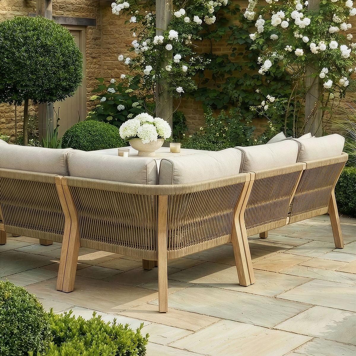Maze - Antigua Rope Weave Corner Sofa Set with 2 Round Coffee Tables - Terrazzo
