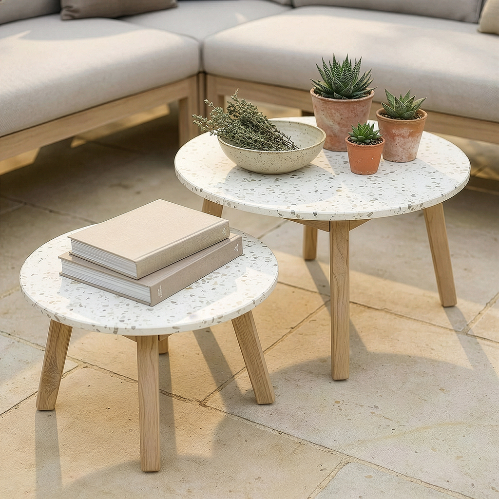 Maze - Antigua Rope Weave Corner Sofa Set with 2 Round Coffee Tables - Terrazzo