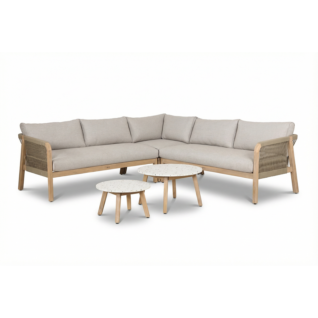 Maze - Antigua Rope Weave Corner Sofa Set with 2 Round Coffee Tables - Terrazzo