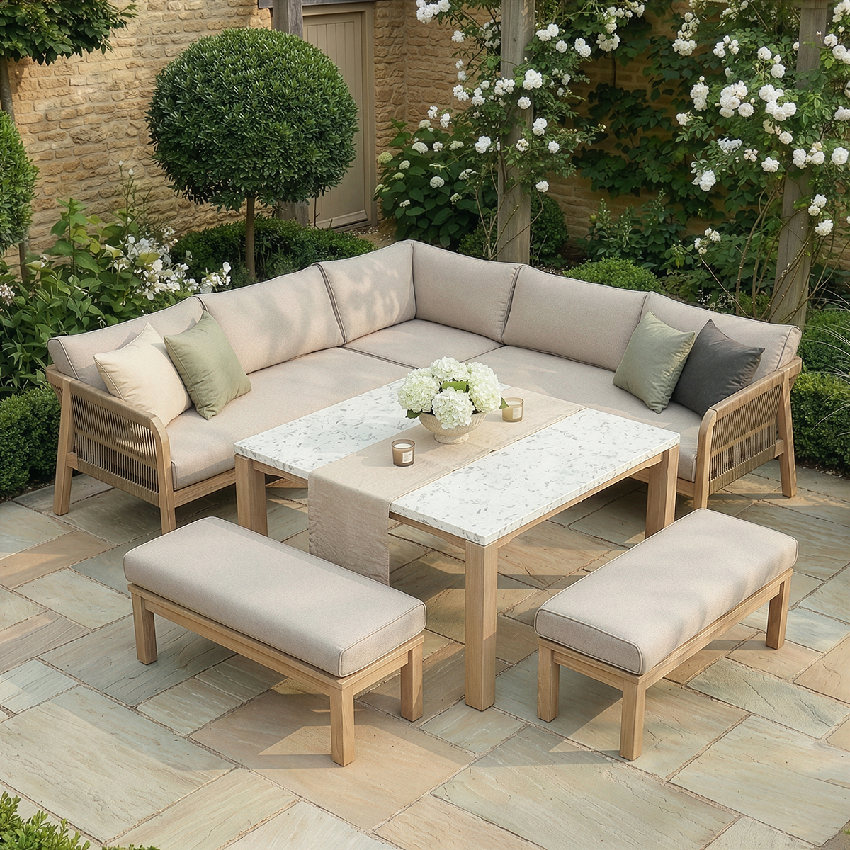 Maze - Antigua Rope Weave Square Corner Dining Sofa Set