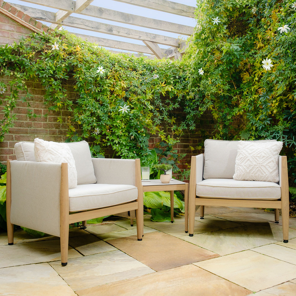 Maze Burford Furniture Aluminium Lounge Set with Square Coffee Table - Almond Outdoor Garden