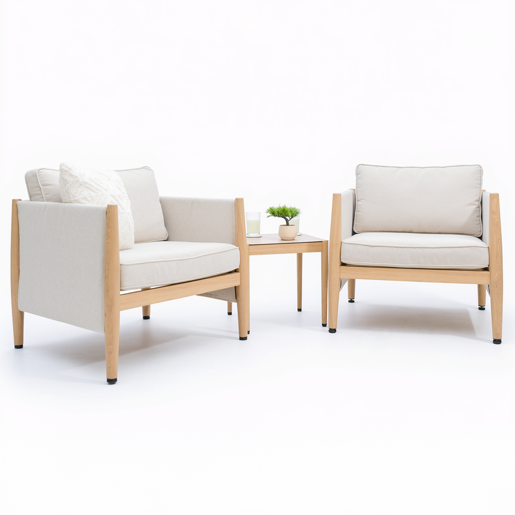 Maze Burford Furniture Aluminium Lounge Set with Square Coffee Table - Almond Outdoor Garden