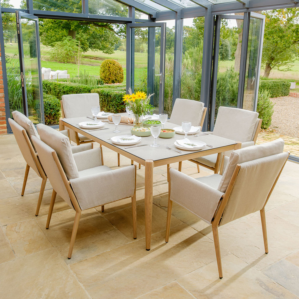 Maze Burford Furniture 6 Seat Aluminium Rectangular Dining Set - Almond Outdoor Garden