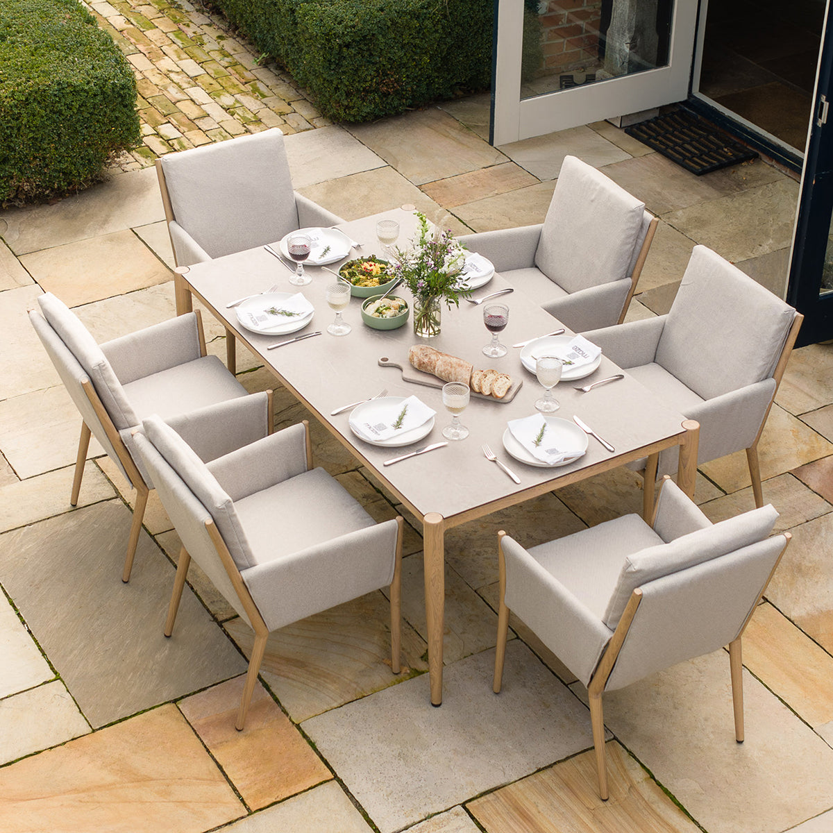 Maze Burford Furniture 6 Seat Aluminium Rectangular Dining Set - Almond Outdoor Garden