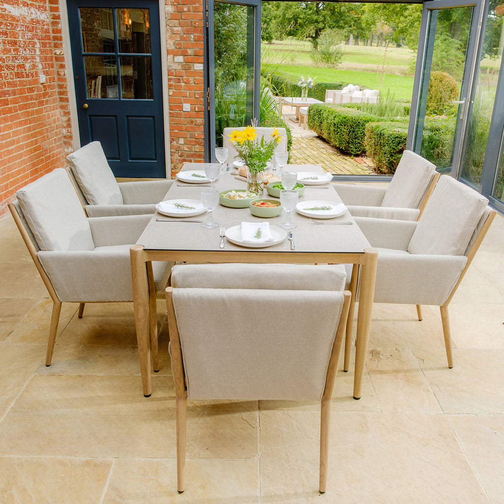 Maze Burford Furniture 6 Seat Aluminium Rectangular Dining Set - Almond Outdoor Garden