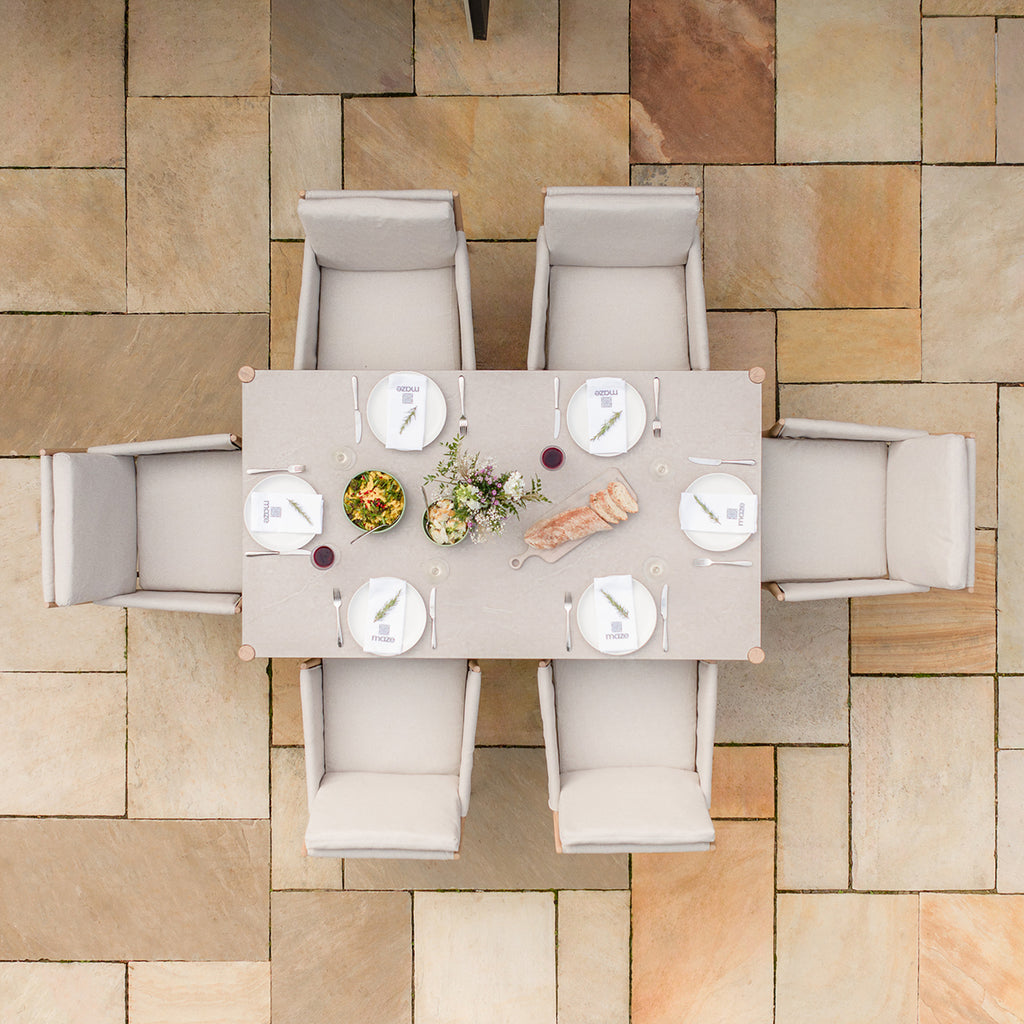 Maze Burford Furniture 6 Seat Aluminium Rectangular Dining Set - Almond Outdoor Garden