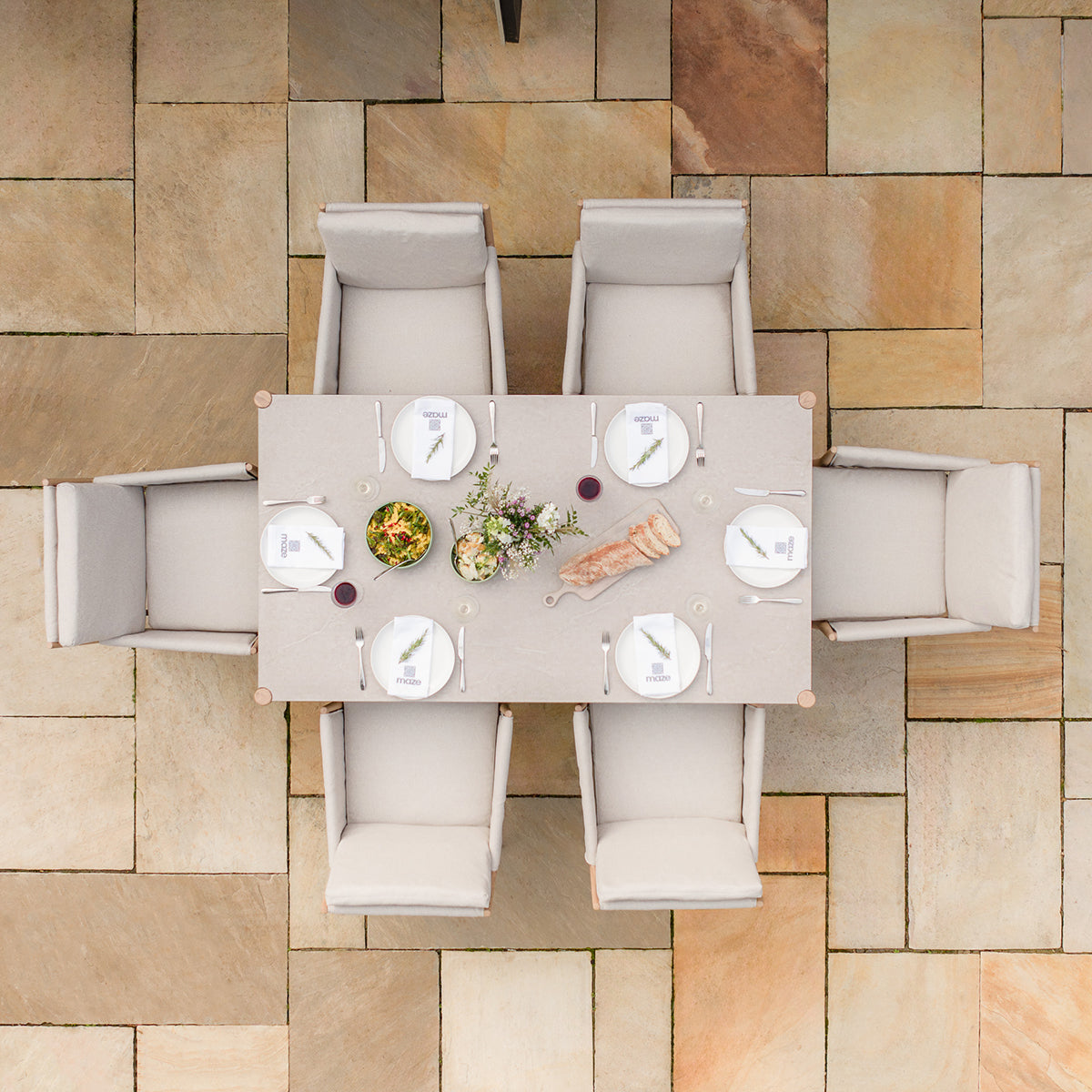 Maze Burford Furniture 6 Seat Aluminium Rectangular Dining Set - Almond Outdoor Garden