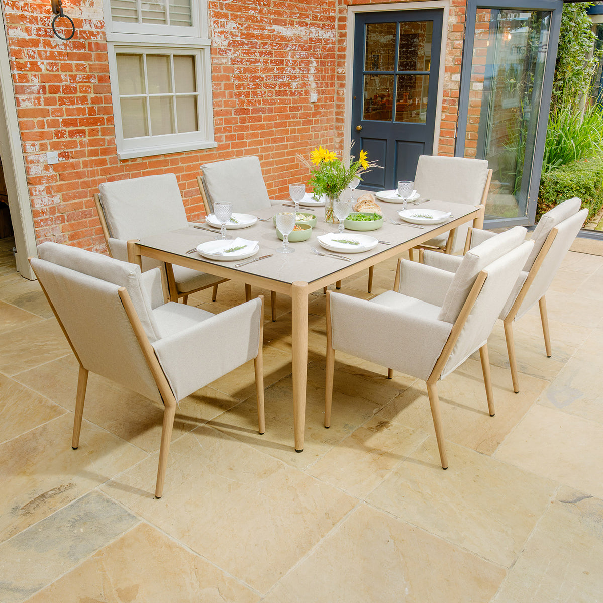 Maze Burford Furniture 6 Seat Aluminium Rectangular Dining Set - Almond Outdoor Garden