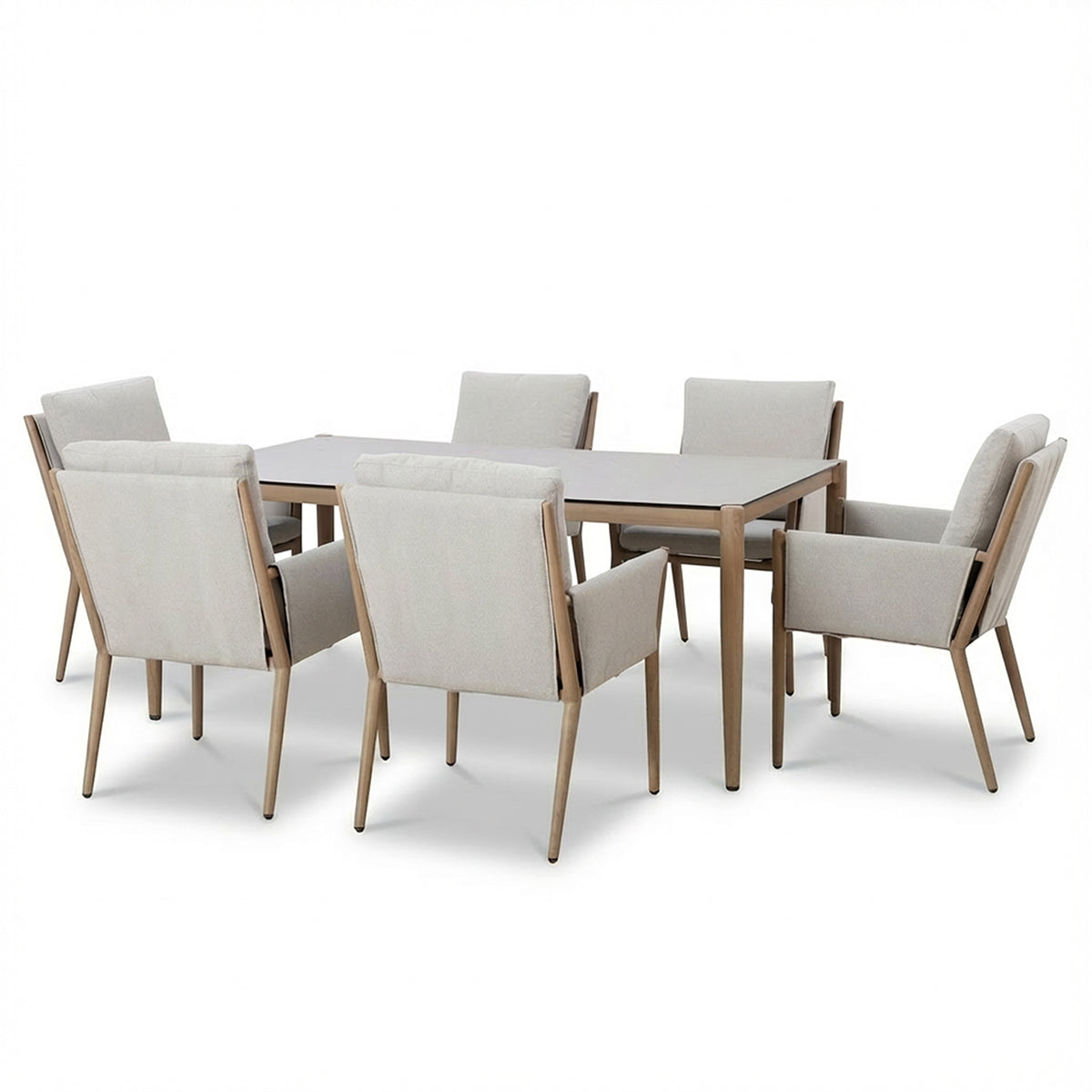 Maze Burford Furniture 6 Seat Aluminium Rectangular Dining Set - Almond Outdoor Garden