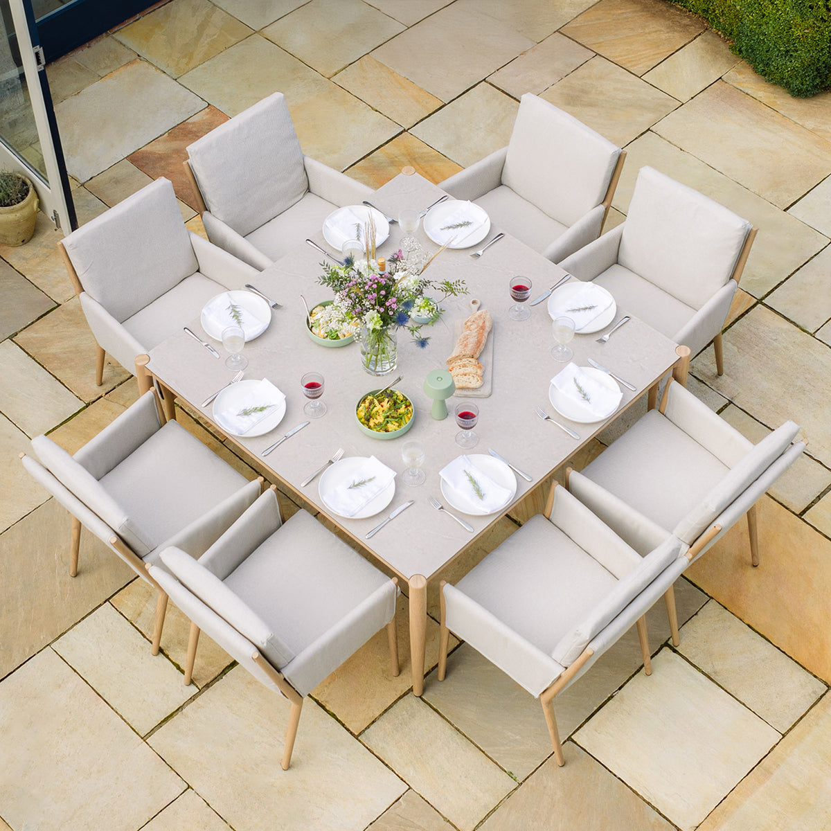 Maze Burford Furniture 8 Seat Aluminium Square Dining Set - Almond Outdoor Garden