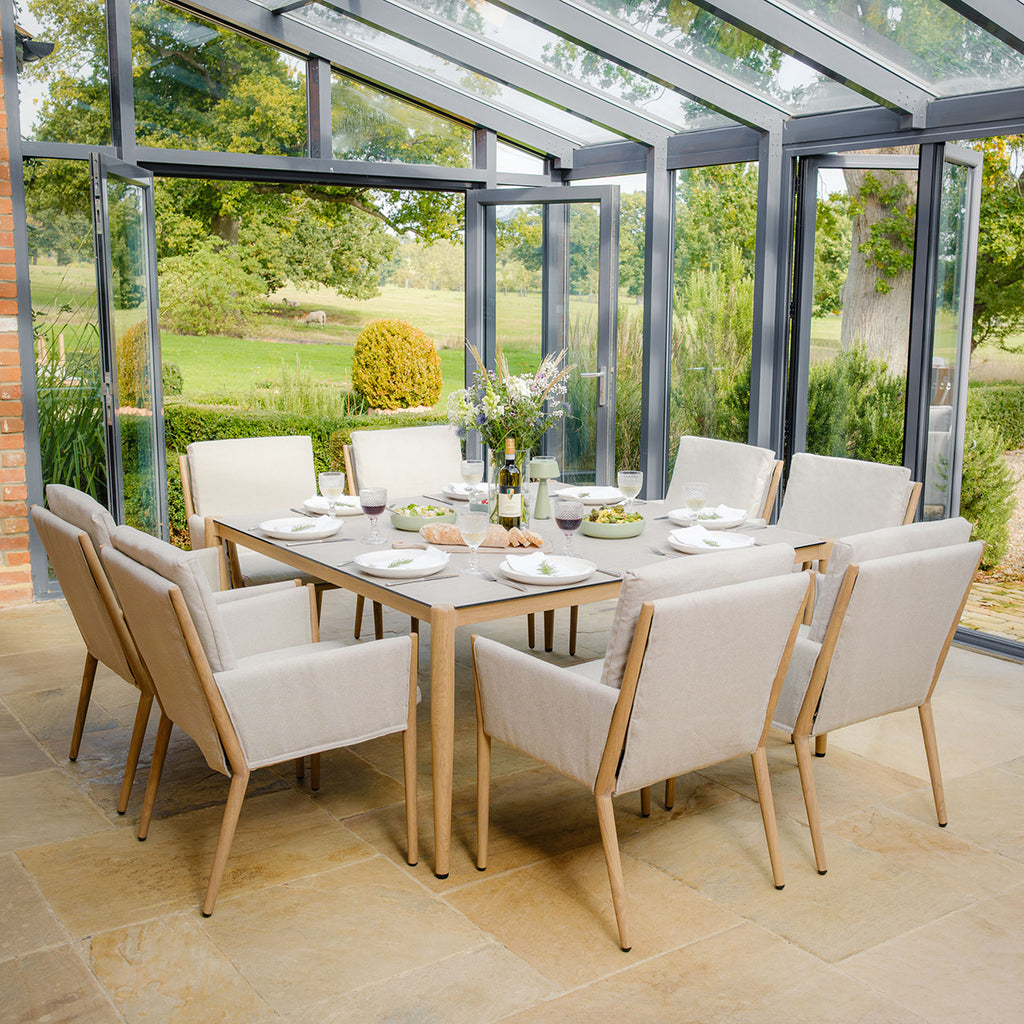 Maze Burford Furniture 8 Seat Aluminium Square Dining Set - Almond Outdoor Garden