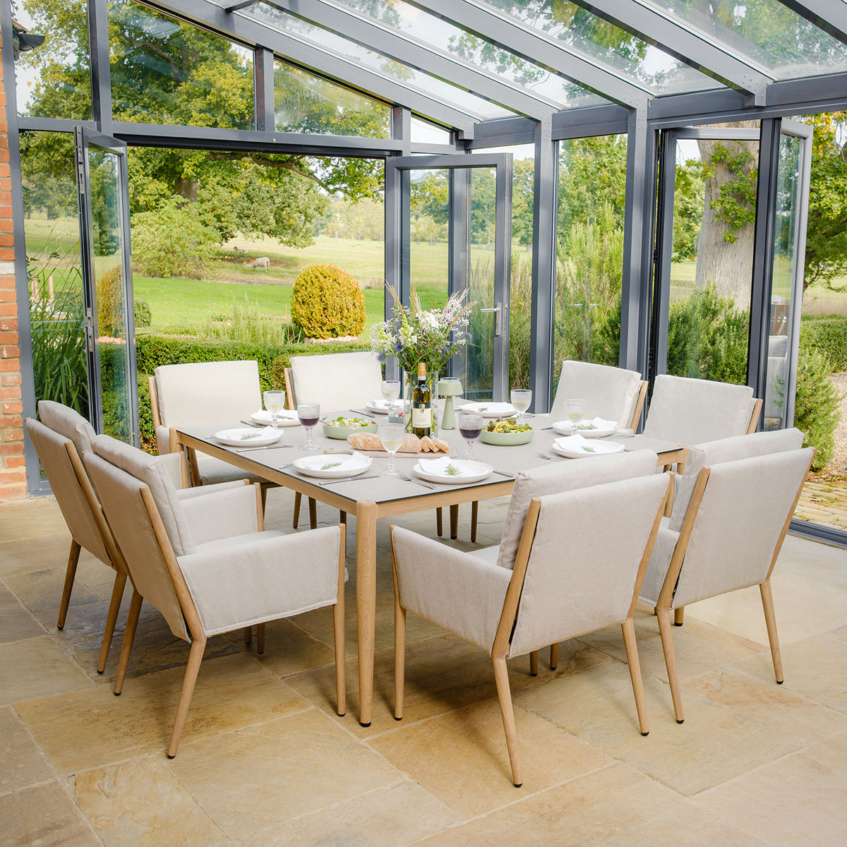 Maze Burford Furniture 8 Seat Aluminium Square Dining Set - Almond Outdoor Garden