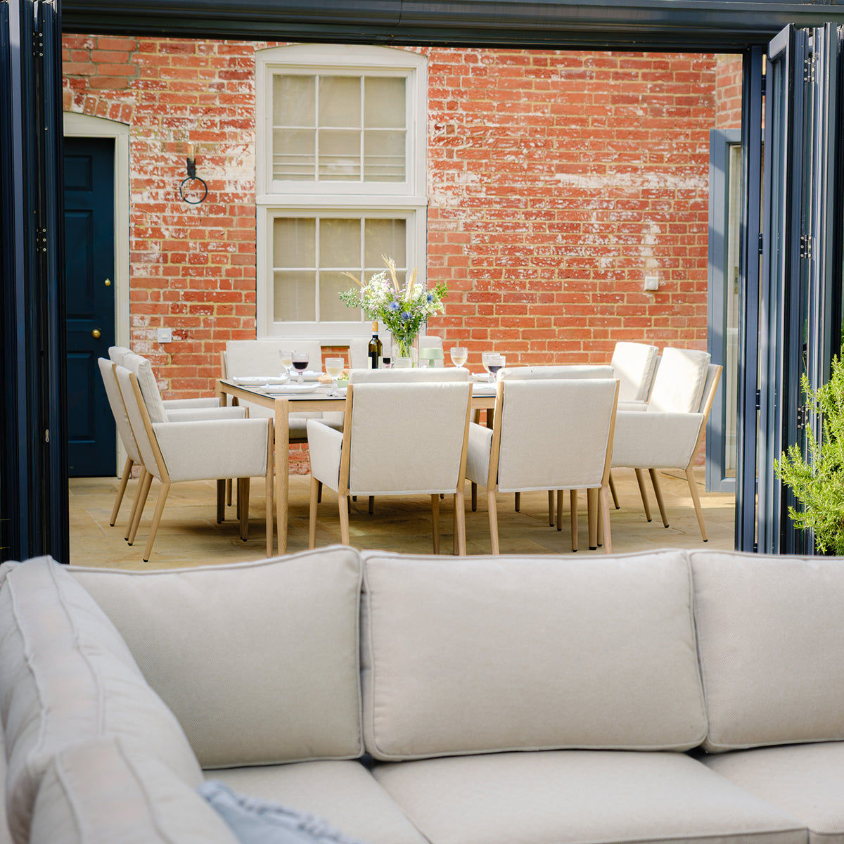 Maze Burford Furniture 8 Seat Aluminium Square Dining Set - Almond Outdoor Garden