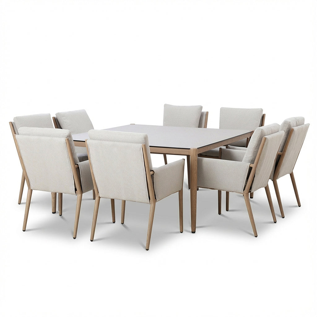 Maze Burford Furniture 8 Seat Aluminium Square Dining Set - Almond Outdoor Garden