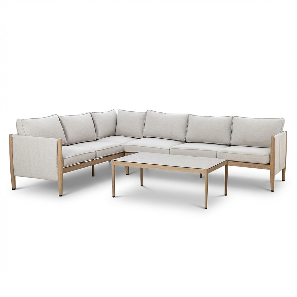 Maze Burford Furniture Large Aluminium Corner Sofa Set with Rectangular Coffee Table - Almond Outdoor Garden