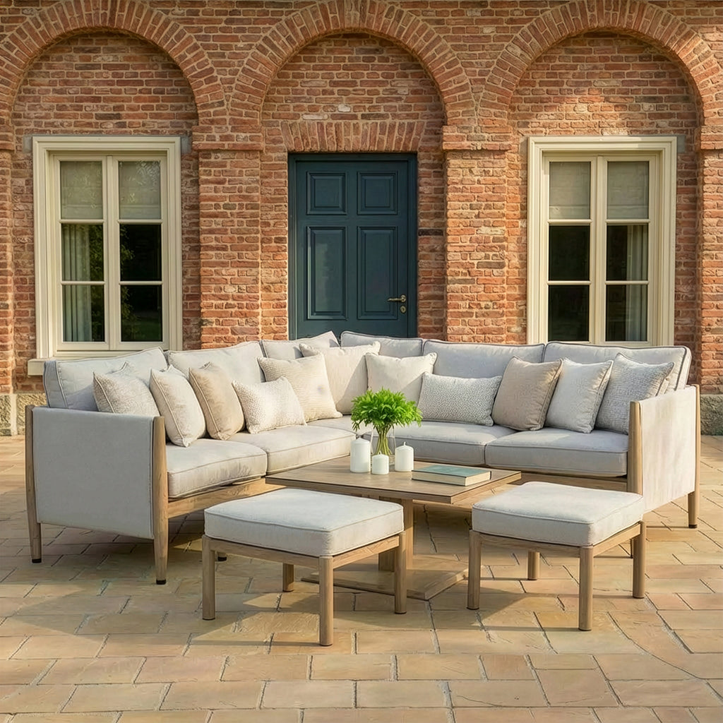 Maze Burford Furniture Small Aluminium Corner Dining Set with Square Rising Table - Almond Outdoor Garden