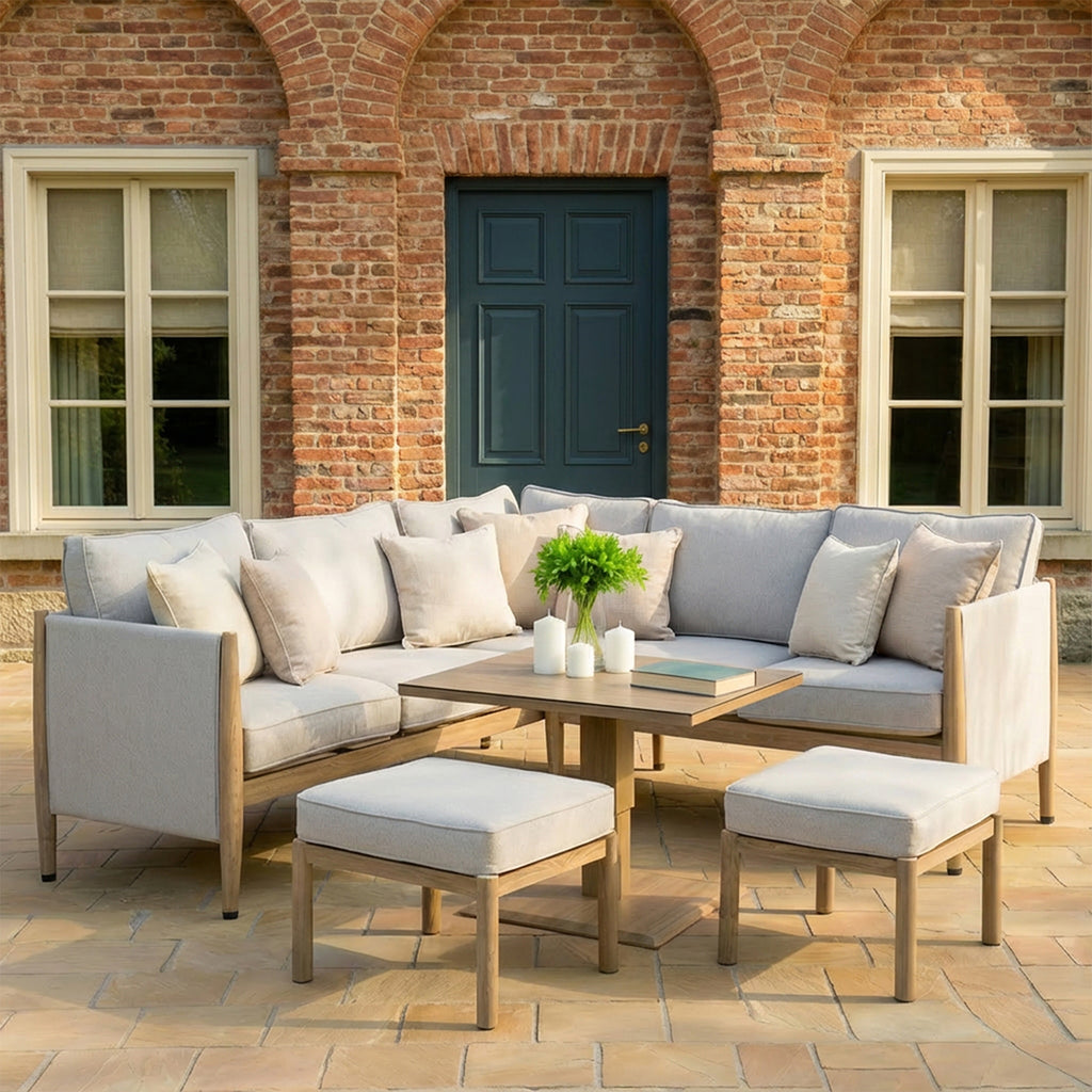 Maze Burford Furniture Small Aluminium Corner Dining Set with Square Rising Table - Almond Outdoor Garden