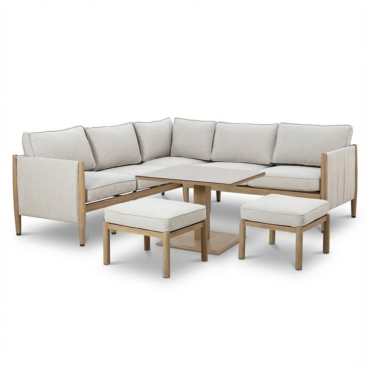 Maze Burford Furniture Small Aluminium Corner Dining Set with Square Rising Table - Almond Outdoor Garden