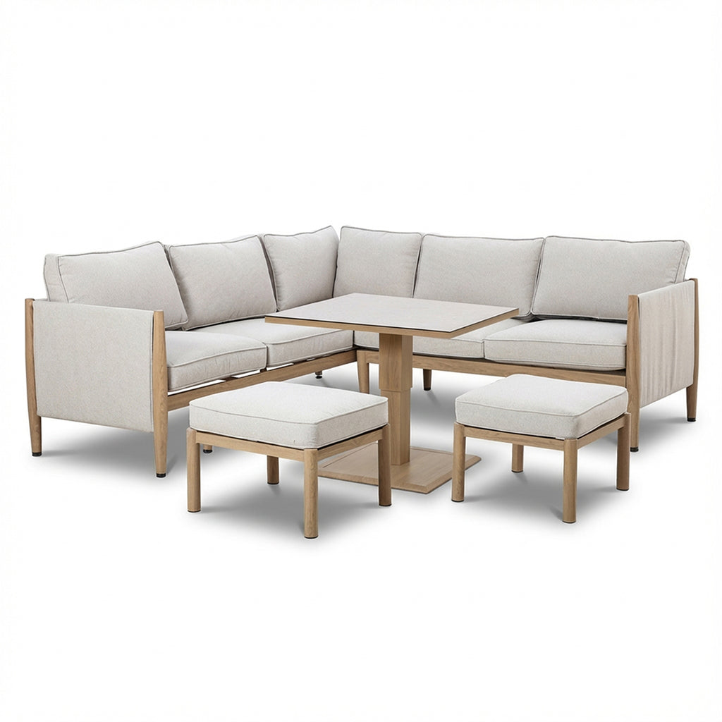 Maze Burford Furniture Small Aluminium Corner Dining Set with Square Rising Table - Almond Outdoor Garden