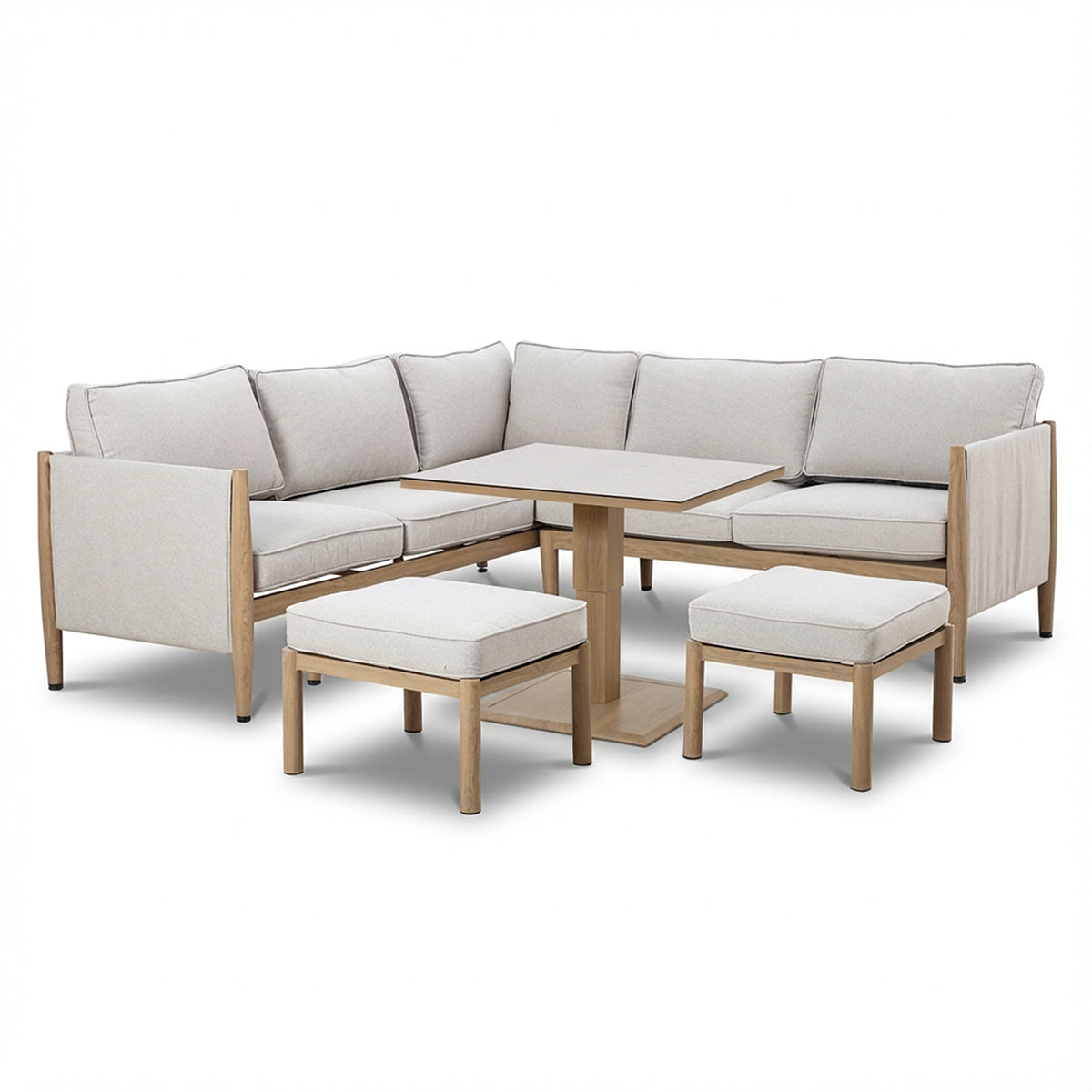 Maze Burford Furniture Small Aluminium Corner Dining Set with Square Rising Table - Almond Outdoor Garden