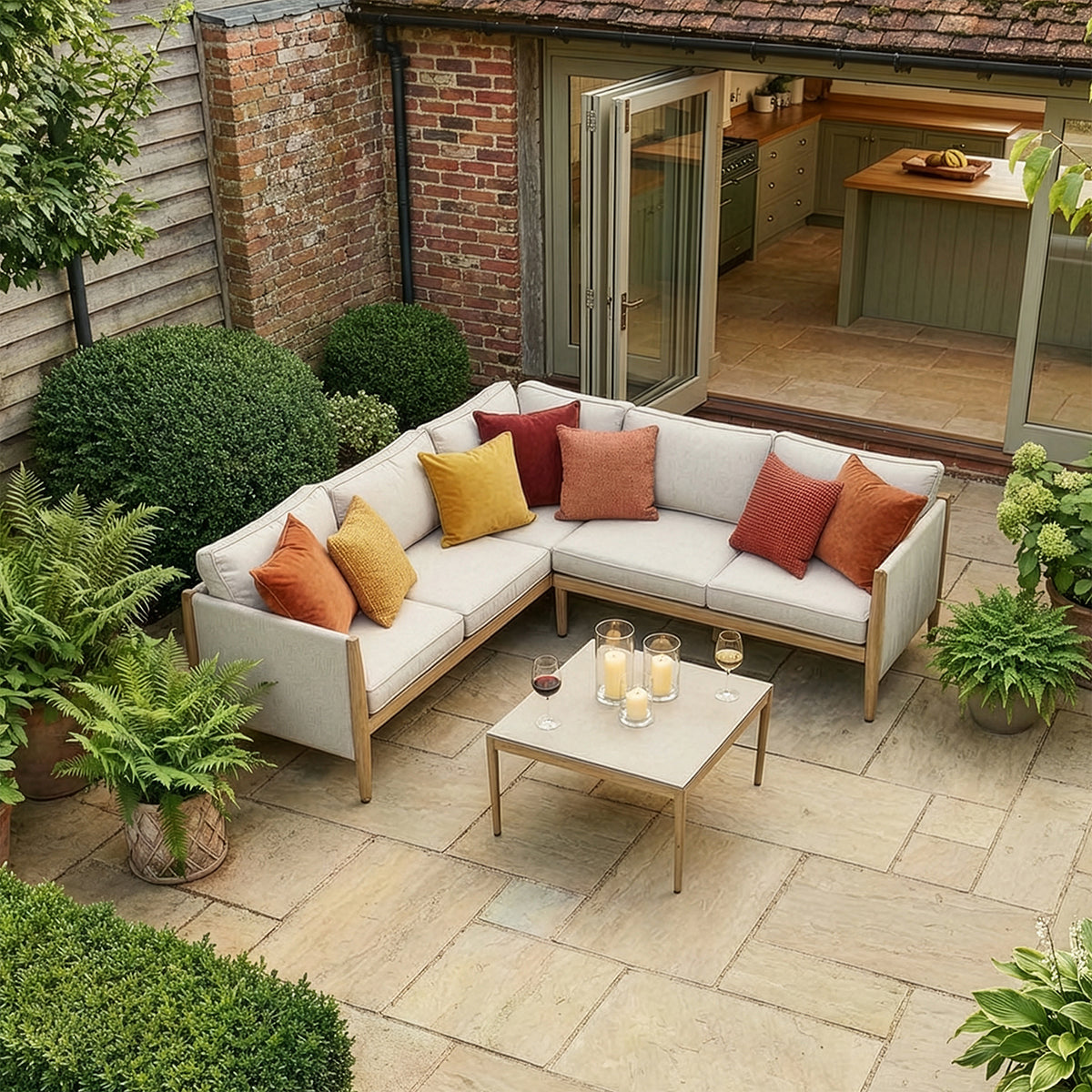 Maze Burford Furniture Small Aluminium Corner Sofa Set with Square Coffee Table - Almond Outdoor Garden