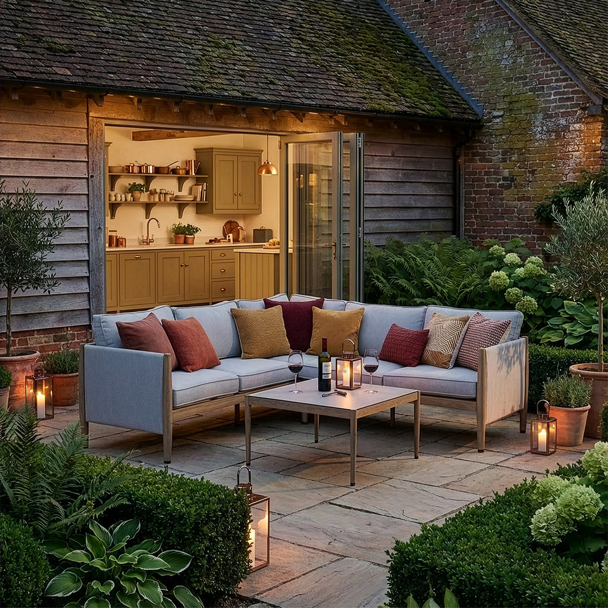 Maze Burford Furniture Small Aluminium Corner Sofa Set with Square Coffee Table - Almond Outdoor Garden