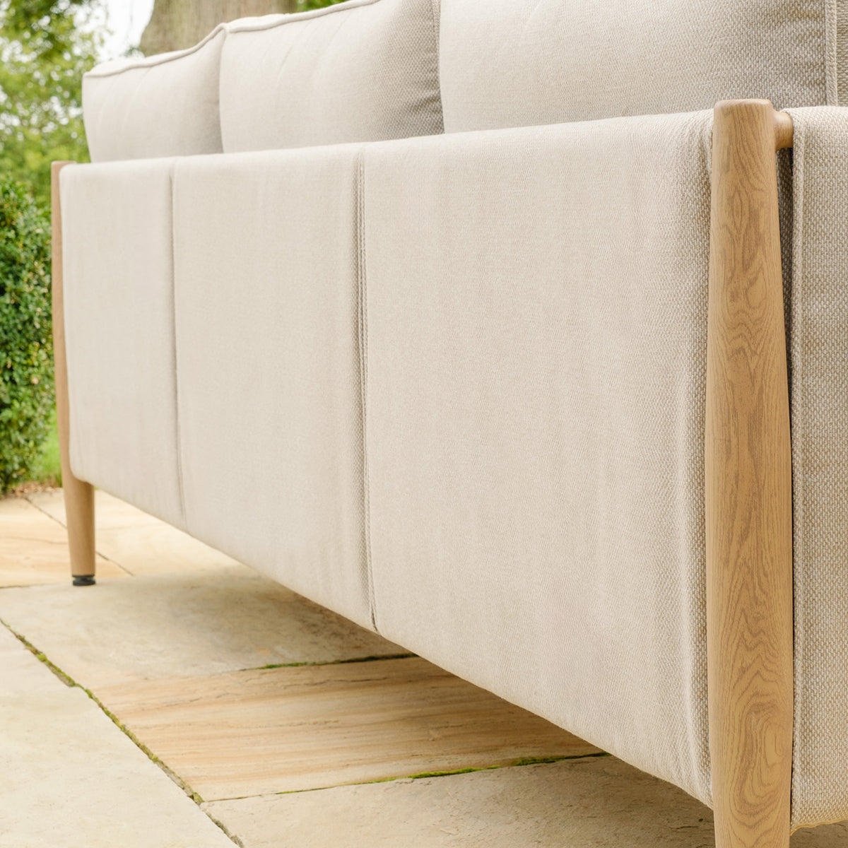 Maze Burford Furniture Large Aluminium Corner Dining Set with Rising Table, Footstools & Armchair - Almond Outdoor Garden