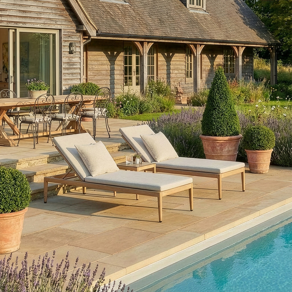 Maze Burford Furniture Aluminium Sunlounger Set with Square Side Table - Almond Outdoor Garden