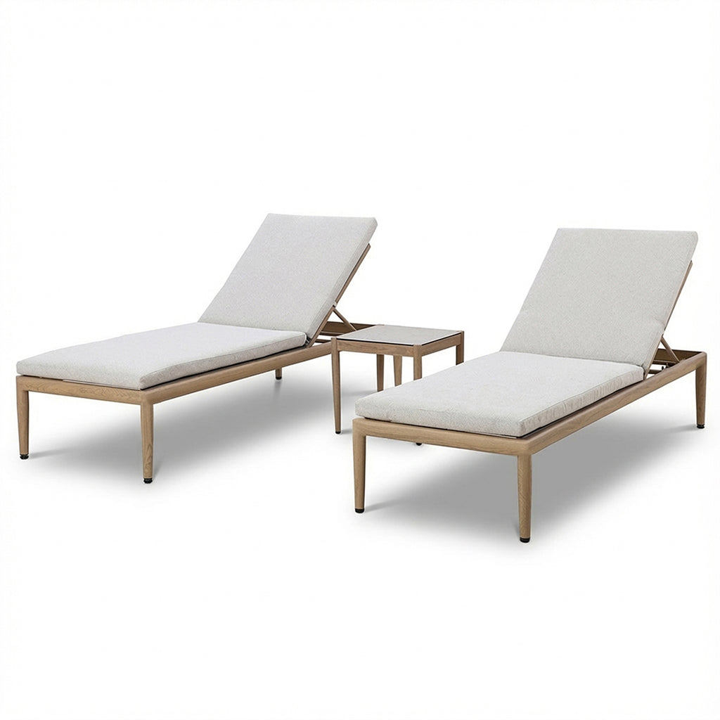 Maze Burford Furniture Aluminium Sunlounger Set with Square Side Table - Almond Outdoor Garden
