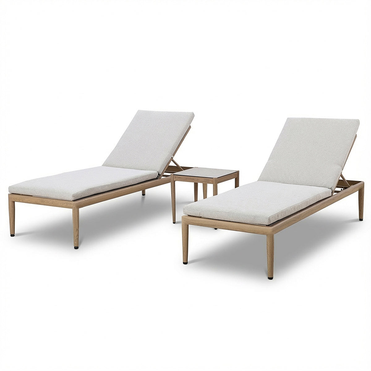 Maze Burford Furniture Aluminium Sunlounger Set with Square Side Table - Almond Outdoor Garden