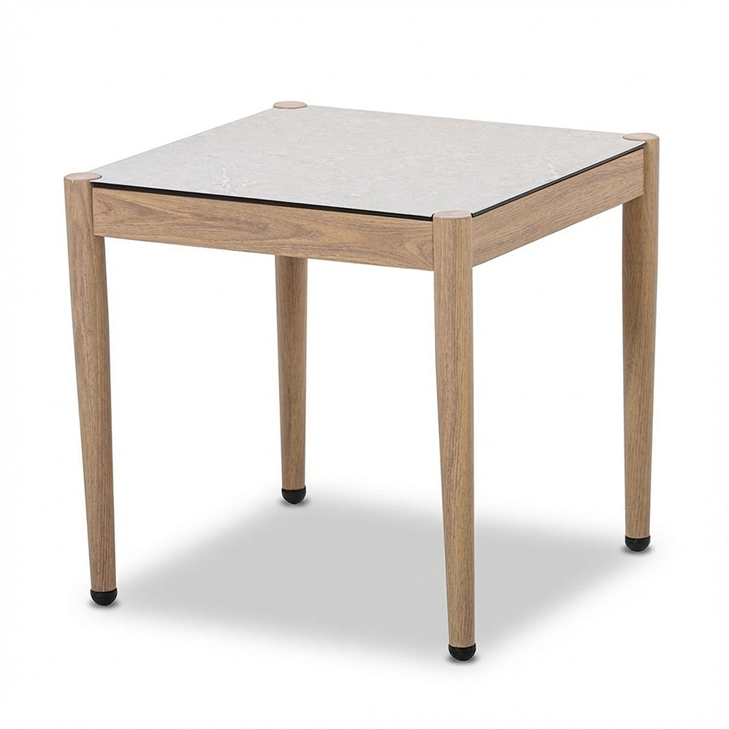 Maze Burford Furniture Aluminium Sunlounger Set with Square Side Table - Almond Outdoor Garden