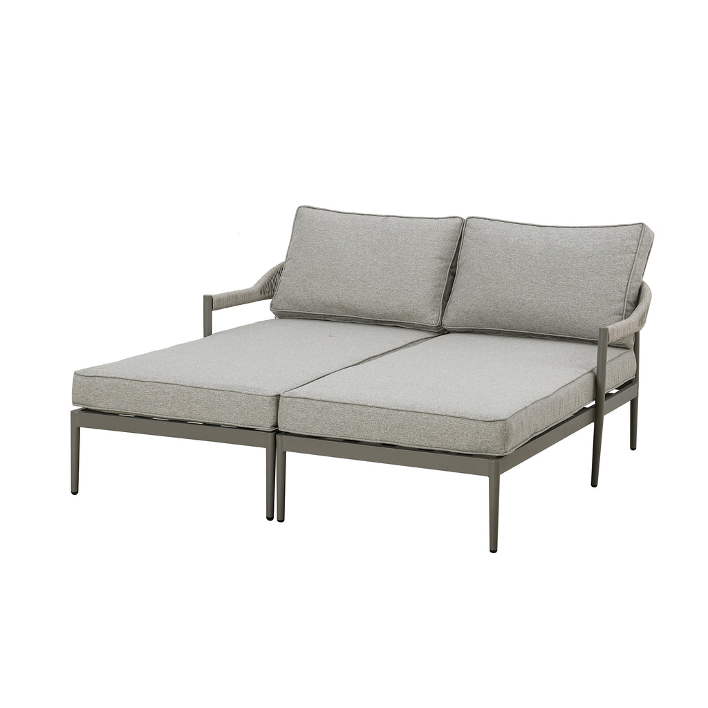 Maze - Florence Rope Weave Double Sunloungers with Round Coffee Table