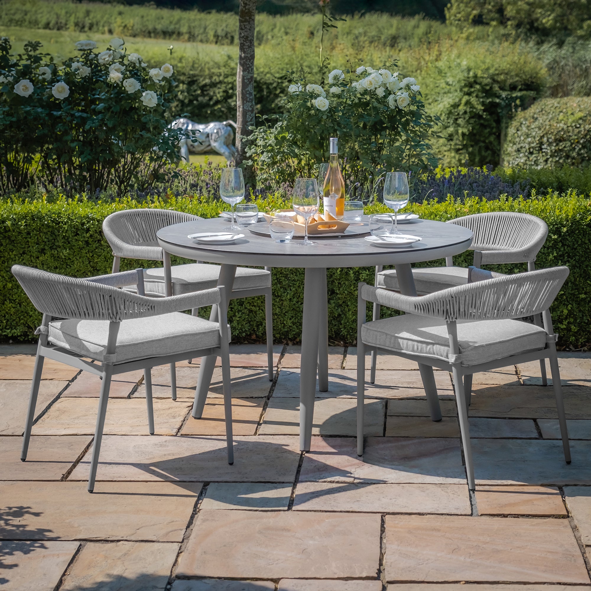Maze - Florence Rope Weave 4 Seat Round Dining Set with Lazy Susan