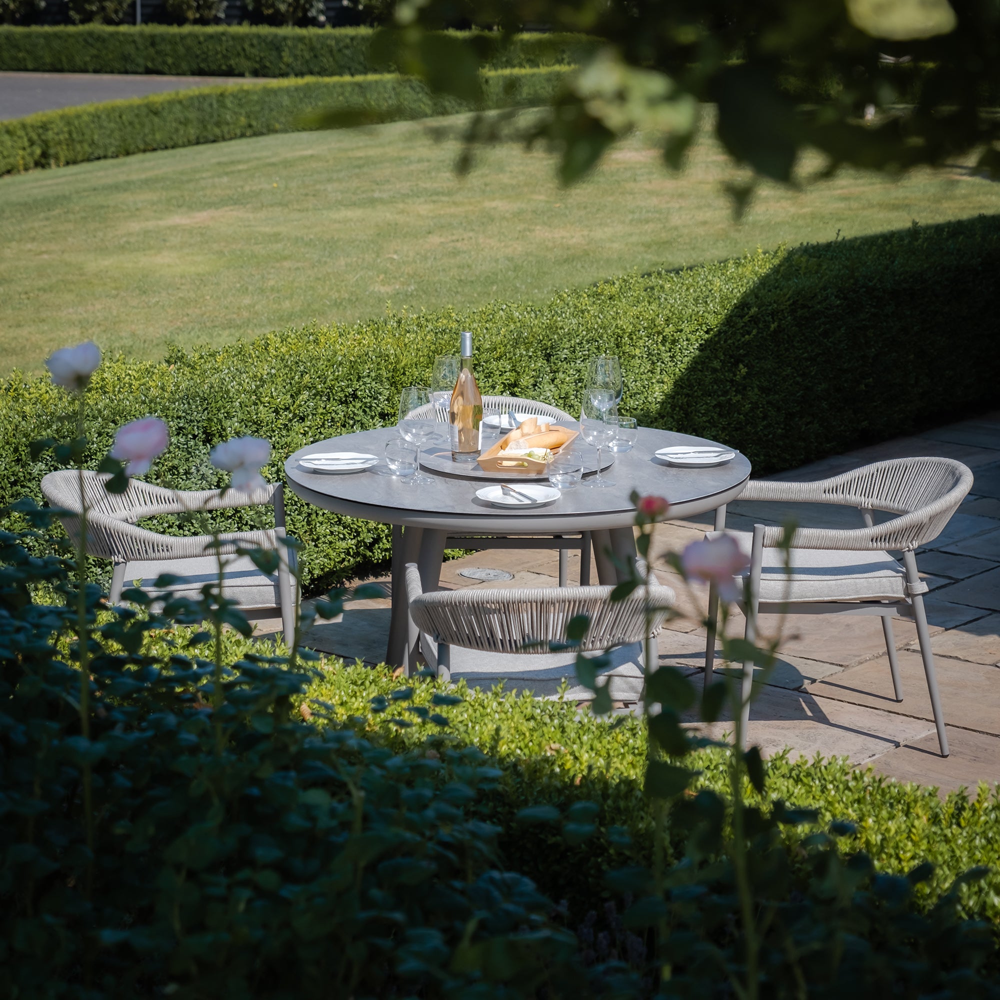 Maze - Florence Rope Weave 4 Seat Round Dining Set with Lazy Susan