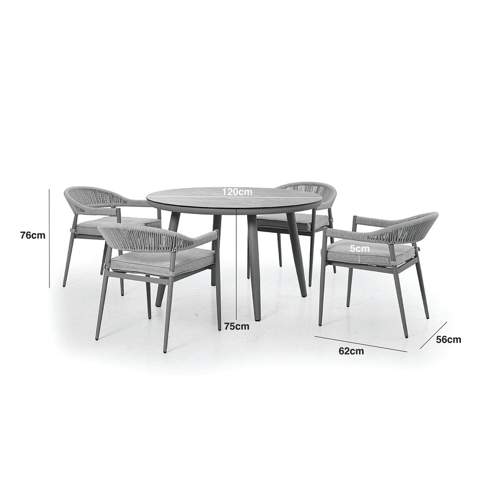 Maze - Florence Rope Weave 4 Seat Round Dining Set with Lazy Susan