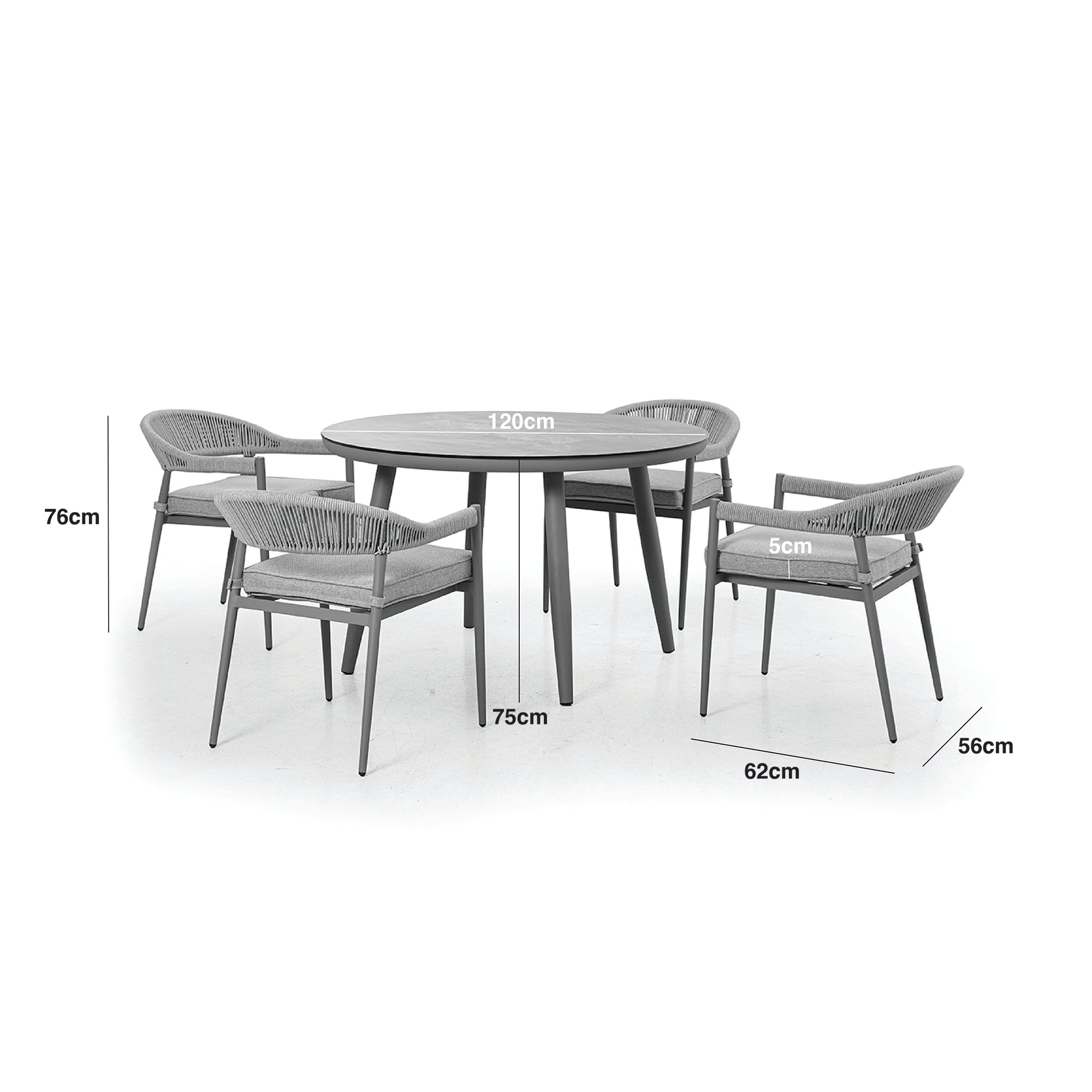 Maze - Florence Rope Weave 4 Seat Round Dining Set with Lazy Susan