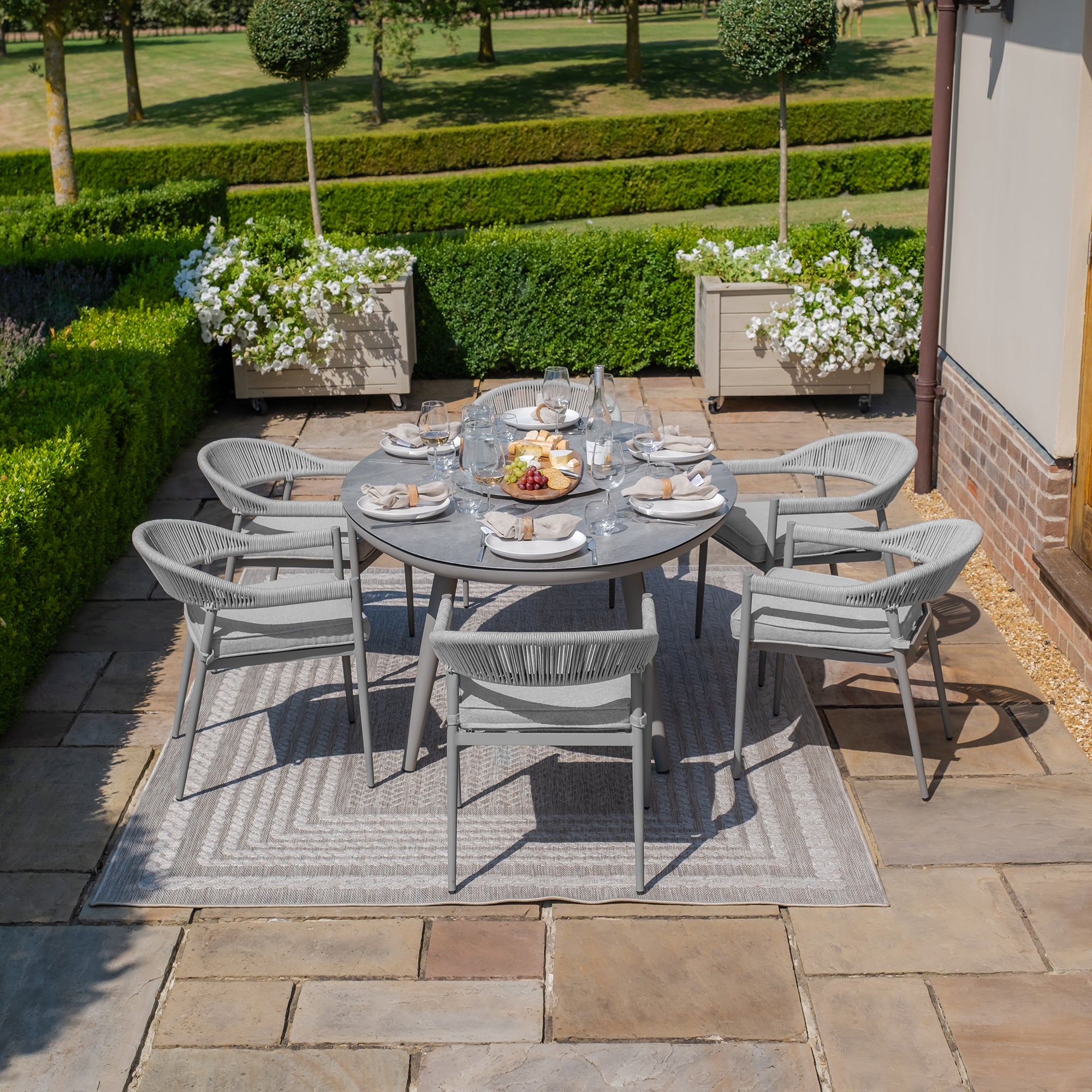 Maze - Florence Rope Weave 6 Seat Oval Dining Set with Lazy Susan