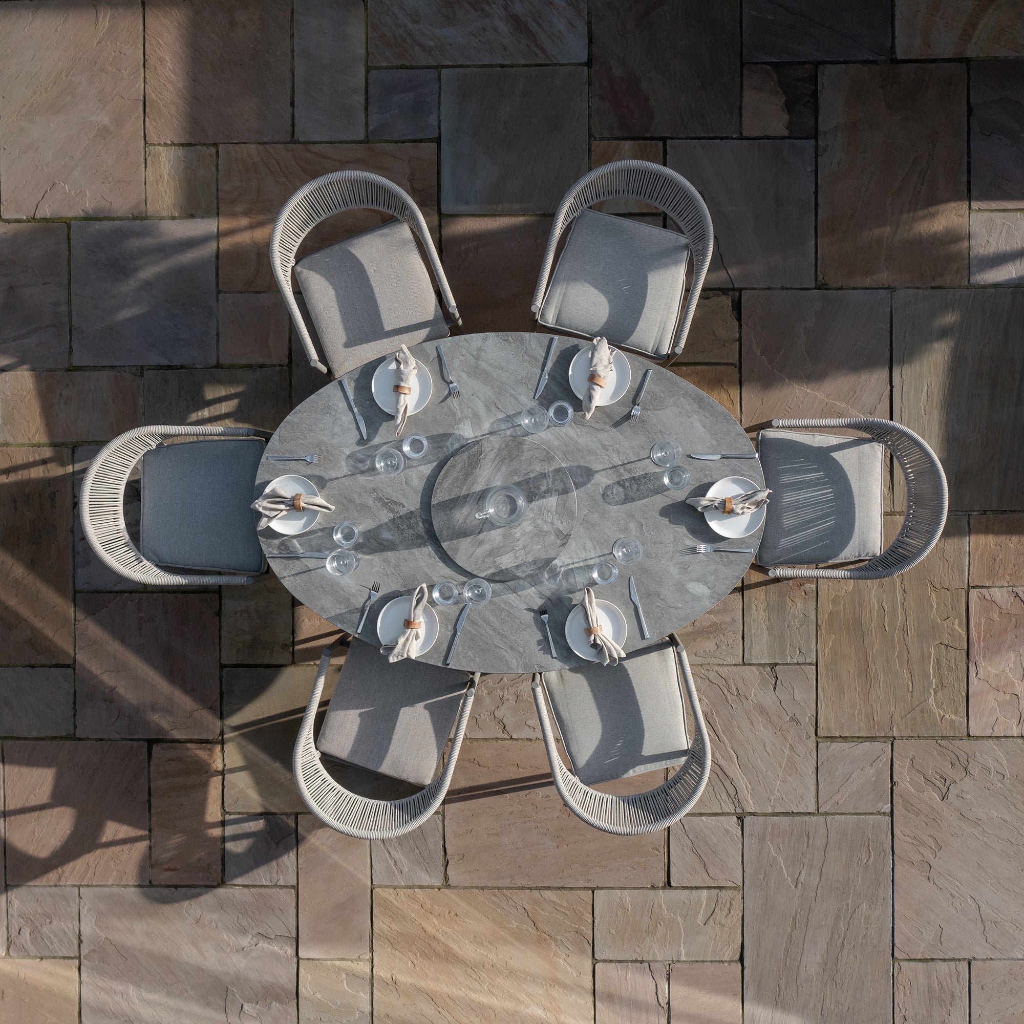 Maze - Florence Rope Weave 6 Seat Oval Dining Set with Lazy Susan