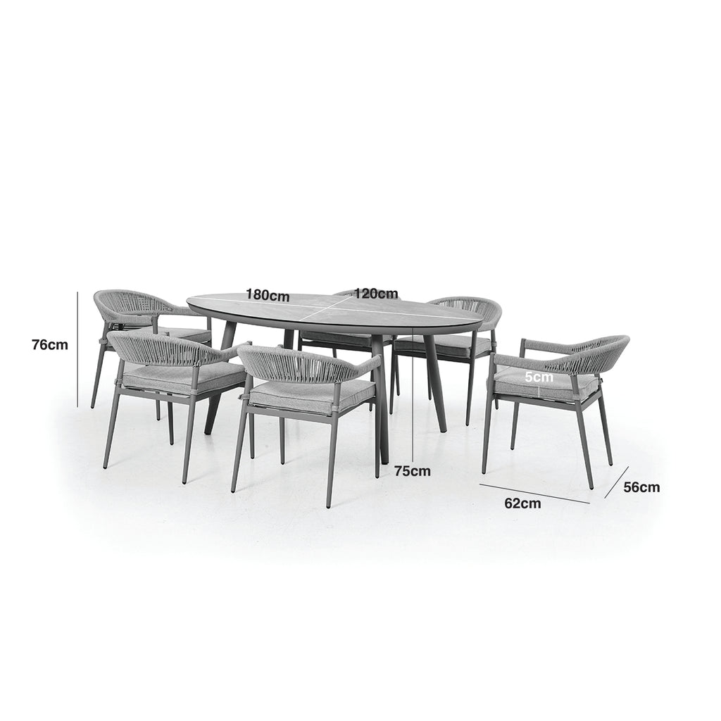 Maze - Florence Rope Weave 6 Seat Oval Dining Set with Lazy Susan